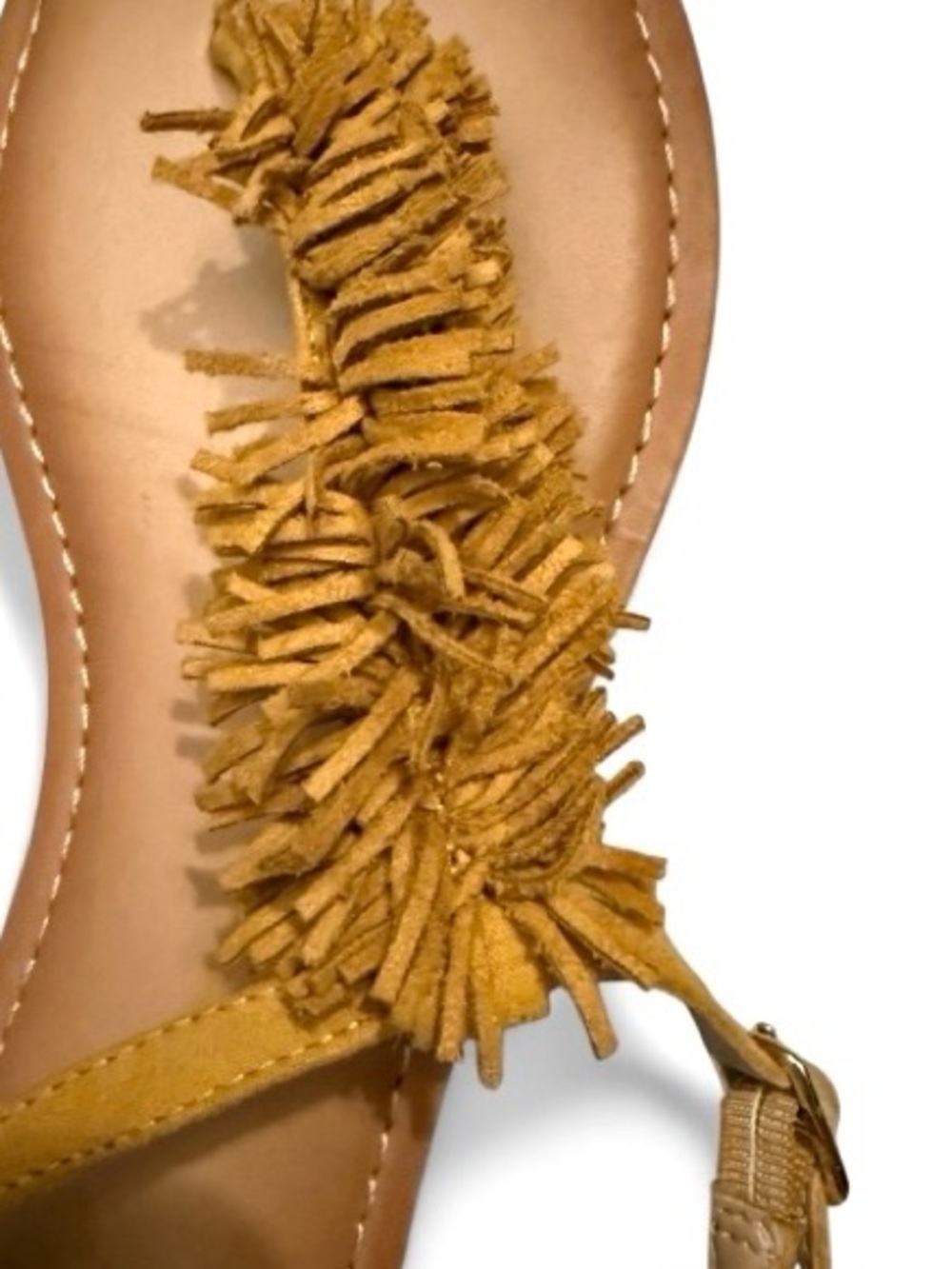 Old Navy Yellow Sueded Fringe T-Strap Sandals Size 8 - Picture 5 of 14